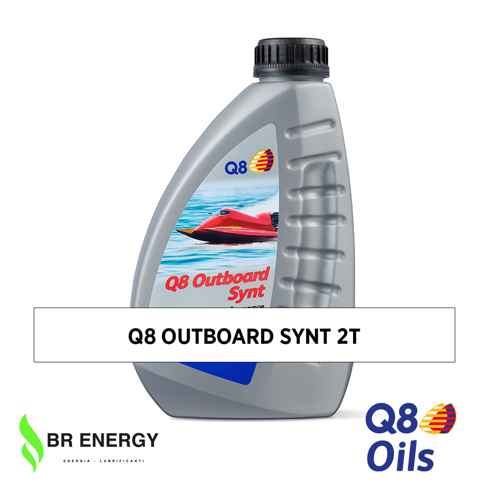 Q8 Outboard Synt 2T in flacone Q8Oils, olio sintetico per fuoribordo 2 tempi e moto d'acqua
