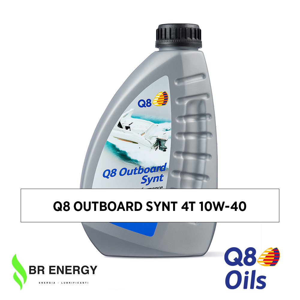 Q8 Outboard Synt 4T 10W-40 in flacone Q8Oils, olio sintetico per fuoribordo 4 tempi