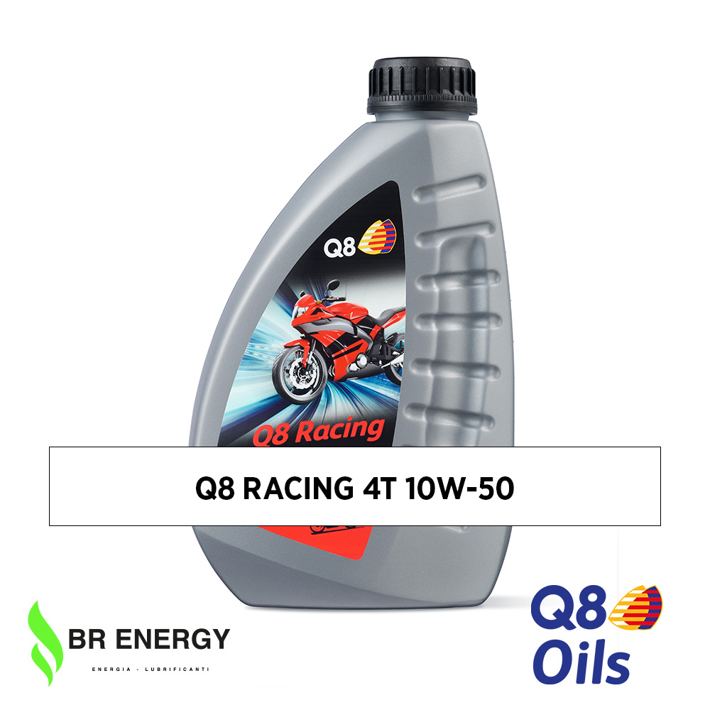 Q8 Racing 4T 10W-50 in flacone Q8Oils, olio sintetico per motori 4 tempi da competizione
