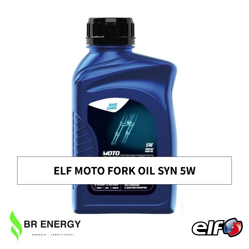 ELF MOTO FORK OIL SYN 5W in flacone ELF, fluido 100% sintetico per forcelle e ammortizzatori di moto e scooter